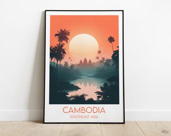 Cambodia Travel Print - Southeast Asia Poster - Custom Personalised Wedding Birthday Gift