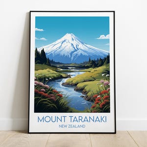 Mount Taranaki Travel Print - New Zealand Poster - Custom Personalised Wedding Birthday Gift