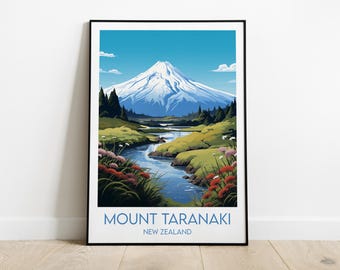 Mount Taranaki Travel Poster, New Zealand Egmont Wall Art, Mount