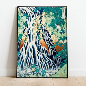 Japanese Waterfall Print Wall Art Poster | A3 A4 A5 | Hokusai Classic Home Decor Art Deco Giclee Woodblock Illustration