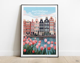 Impression voyage Amsterdam - poster Pays-Bas - cadeau d'anniversaire de mariage personnalisé