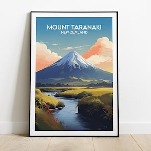 Mount Taranaki Travel Print - New Zealand Poster - Custom Personalised Wedding Birthday Gift