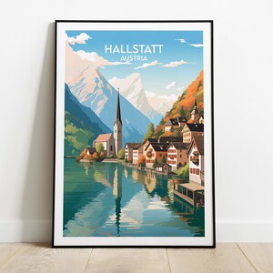 Impression de voyage Hallstatt - Poster Autriche - Cadeau d'anniversaire de mariage personnalisé