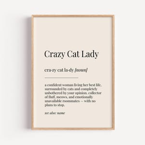 Crazy Cat Lady Definition Print - Dictionary Poster - Pet Wall Art Funny Gift For Her