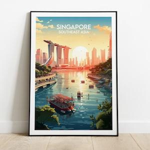 Impression de voyage à Singapour - Poster Asie du Sud-Est - Cadeau d'anniversaire de mariage personnalisé