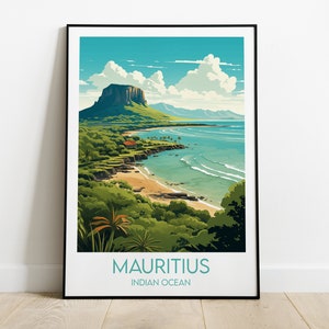 Impresión de viaje a Mauricio - Póster del Océano Índico - Regalo personalizado de boda o cumpleaños