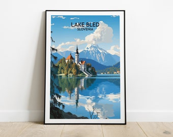 Bleder See Reise Print - Slowenien Poster - Individuell personalisiertes Hochzeit Geburtstagsgeschenk