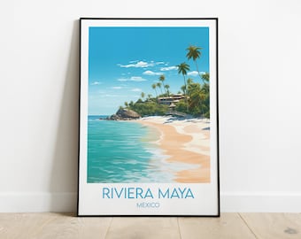 Riviera Maya Travel Print - Cancun Mexico Poster - Custom Personalised Wedding Birthday Gift