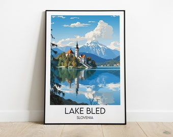 Lake Bled Travel Print - Slovenia Poster - Custom Personalised Wedding Birthday Gift