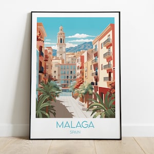 Malaga Travel Print - Spanien Poster - Individuell personalisiertes Hochzeit Geburtstagsgeschenk