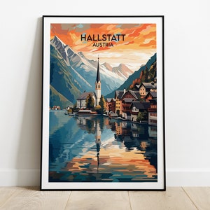 Impression de voyage Hallstatt - Poster Autriche - Cadeau d'anniversaire de mariage personnalisé