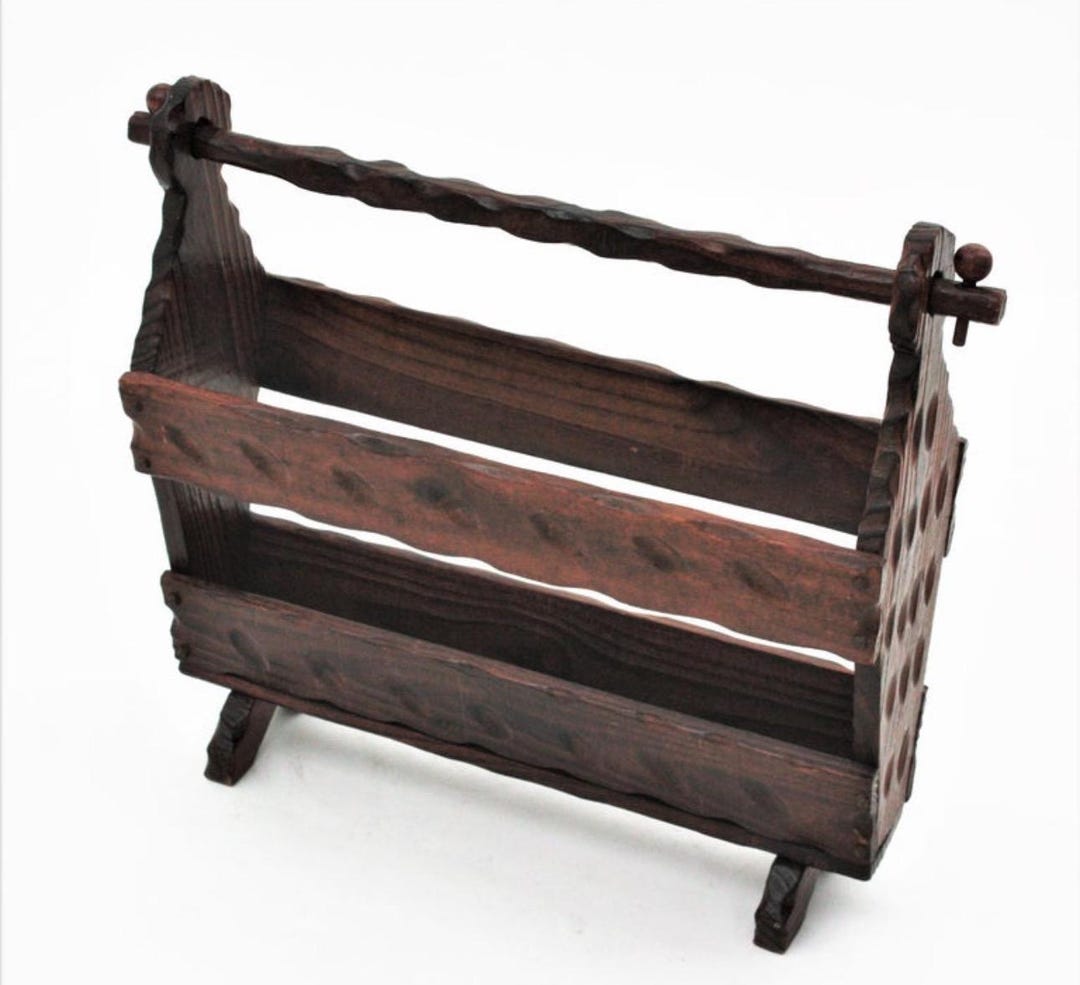 Spanish Rustic Wood Magazine Rack, 1950s MCM - Etsy