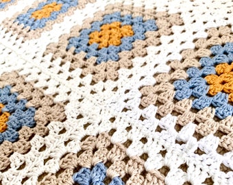 Crochet Blanket Granny Square Pattern | Crochet Pattern | Learn To Crochet Blue Granny Squares For Crochet Beginner