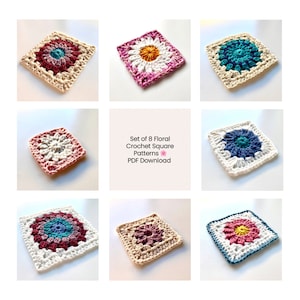 8 Flower Granny Square Patterns | Crochet Patterns | Flower Granny Square Crochet Pattern Bundle For Crochet Beginners