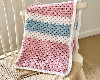 Patrón de manta de bebé a crochet / Linda manta de bebé rosa / Regalo de baby shower / Aprende a tejer manta de bebé fácil