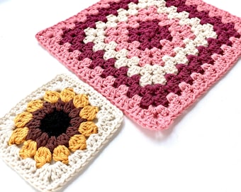 Crochet Pattern Sunflower & Pink Granny Square | Crochet Pattern | Learn To Crochet 2 Patterns For Crochet Blankets