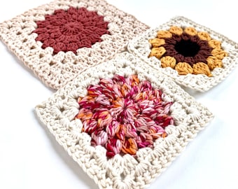 Set of 3 Crochet Flower Patterns | Crochet Pattern | Sunflower & Flower Crochet Pattern For Granny Square Crochet Blanket