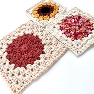 Set of 3 Crochet Flower Patterns | Crochet Pattern | Sunflower & Flower Crochet Pattern For Granny Square Crochet Blanket