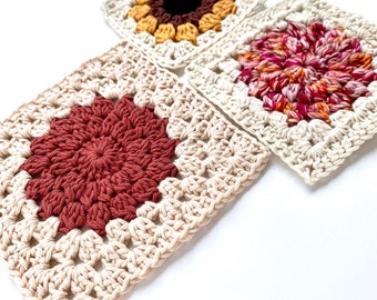 Set of 3 Crochet Flower Patterns | Crochet Pattern | Sunflower & Flower Crochet Pattern For Granny Square Crochet Blanket