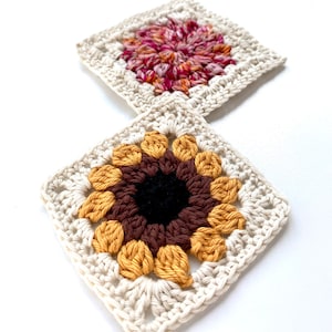 Set of 2 Crochet Pink Flower & Sunflower Pattern | Crochet Pattern | Sunflower Crochet Pattern For Granny Square Crochet Blanket