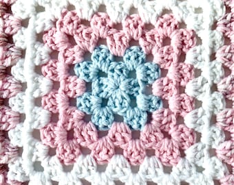 Baby Granny Square Pattern | Learn To Crochet Easy Crochet Patterns | Pink Crochet Square For Handmade Baby Blanket Or Pram Blanket