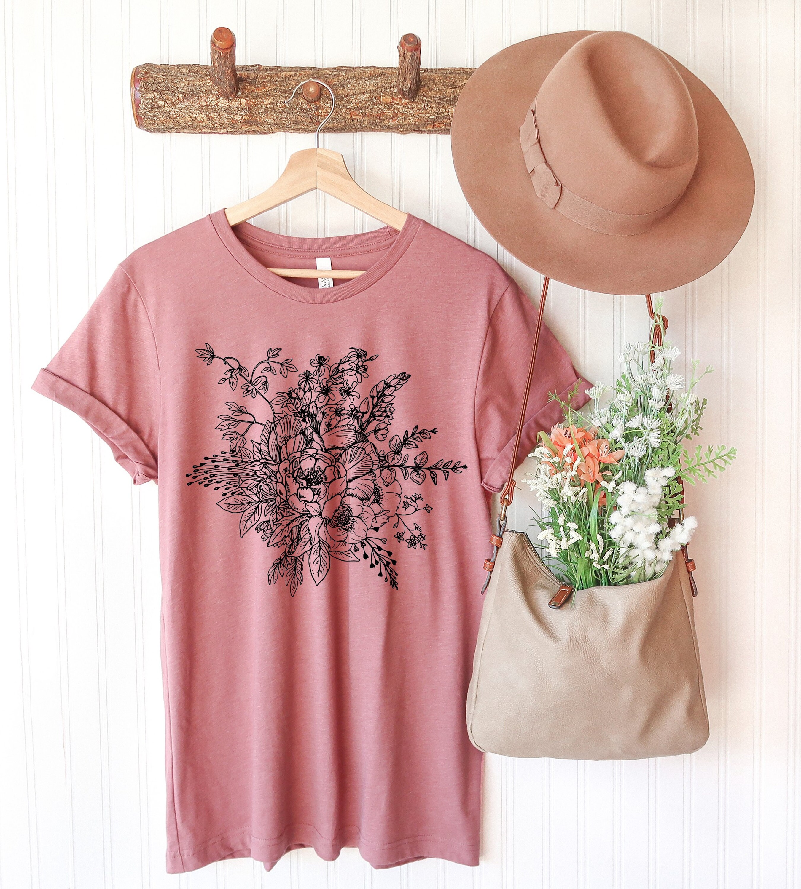 Damen T-Shirt Mit Boho Blumenprint - Vintage Blumenmuster Kurzarm