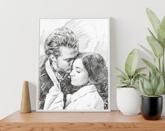 Sketch From Photo, Custom Pencil Sketch - Personalised Family Portrait With Pet, Ideal Custom Portrait Personalised Gift