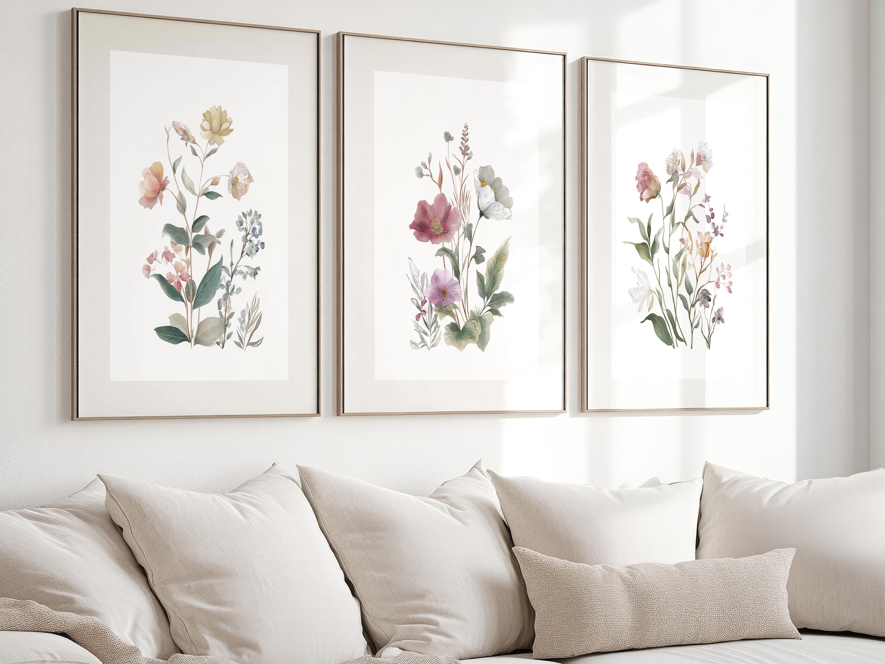 Pastel Watercolor Floral Spring Prints, Botanical Wall Art Set (set of ...