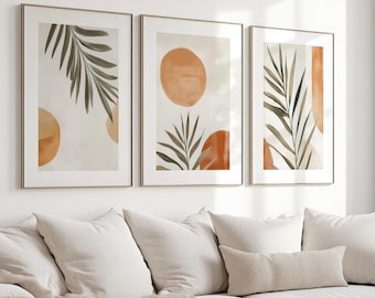 Boho Palm Leaf Watercolor Poster Set: Terracotta Botanical Wall Art