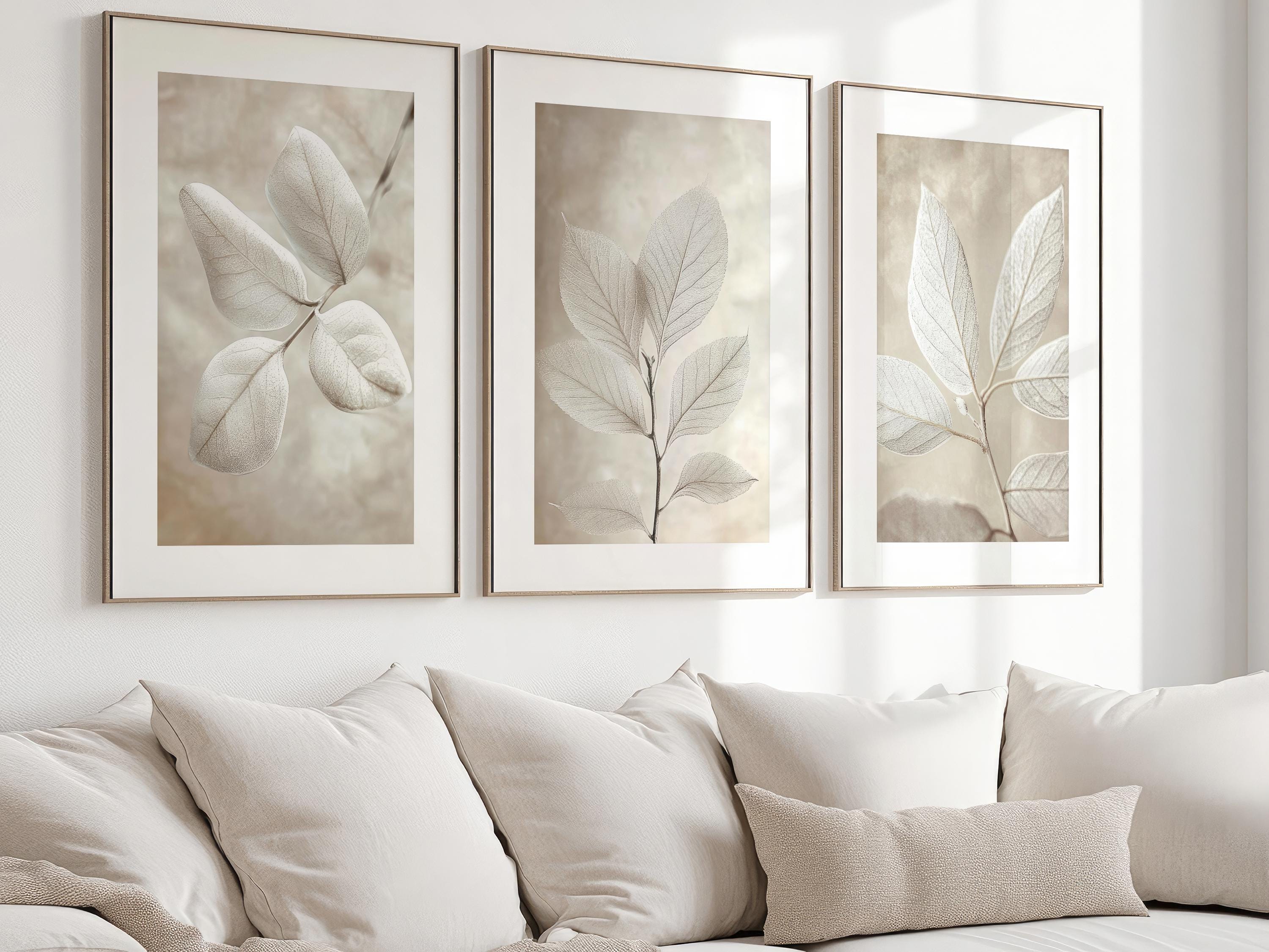 Neutral Leaf Print Set: Beige Botanical Wall Art
