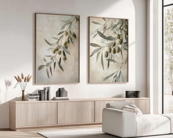Rustic Olive Branch Print Set: Botanical Wall Art