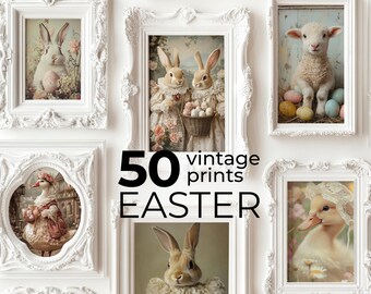 50 Vintage Easter Prints, Bunny, Floral, Spring Gallery Set (Digital Download)