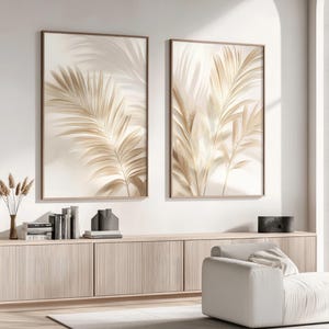 Set van twee posters met palmbladeren, muurkunst, neutraal