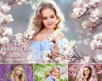 95 Blooming Tree Branch Overlays, Flower Branches Overlays, Flowering Trees, Magnolia Overlays, Wisteria Overlays, Spring Overlays, Summer