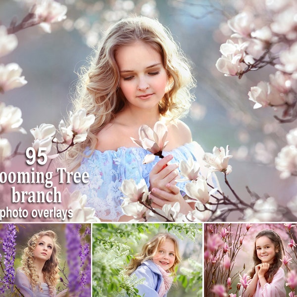 95 Blooming Tree Branch Overlays, Flower Branches Overlays, Flowering Trees, Magnolia Overlays, Wisteria Overlays, Spring Overlays, Summer