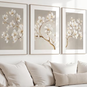 桜の壁アート 3 点セット、桜の絵画、植物、植物、花、金色の木