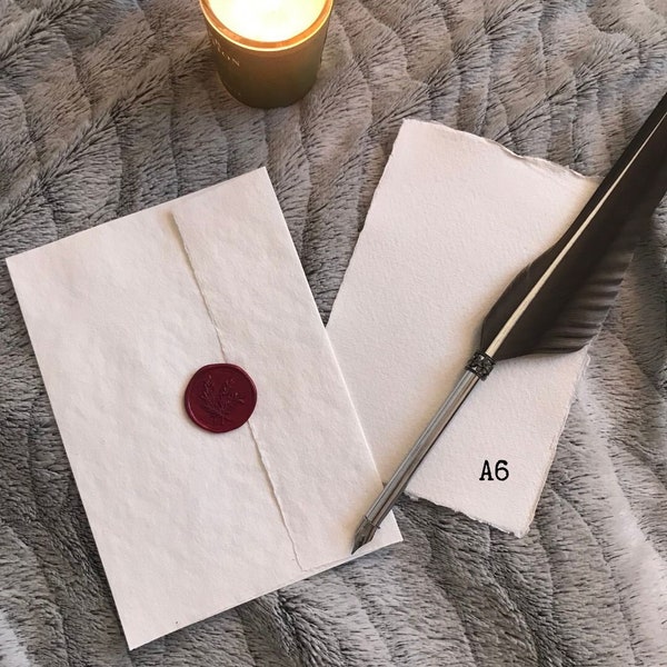 Handmade cotton rag paper letter writing set with envelope and handmade wax seal, love letter, anniversary wedding gift, proposal, Christmas
