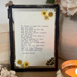 Custom Typewriter Print Framed Personalised Poem Gift Vintage Cotton Rag Paper Dried Pressed Flowers Keepsake Quote