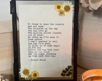 Custom Typewriter Print Framed Personalised Poem Gift Vintage Cotton Rag Paper Dried Pressed Flowers Quote