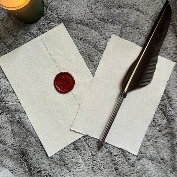 Limited edition love letter writing set, handmade cotton rag paper, matching envelope, limited handmade heart wax seal, love letter