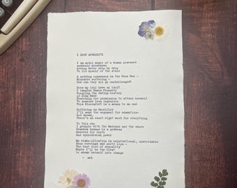 Personalised Typewriter Print, Custom A4 Typewritten Letter Pressed Dried Flower Art on Handmade Cotton Rag Paper