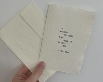 Individuell gestaltete Grußkarte im Schreibmaschinen-Design, aus Baumwollpapier, im Antik-Stil