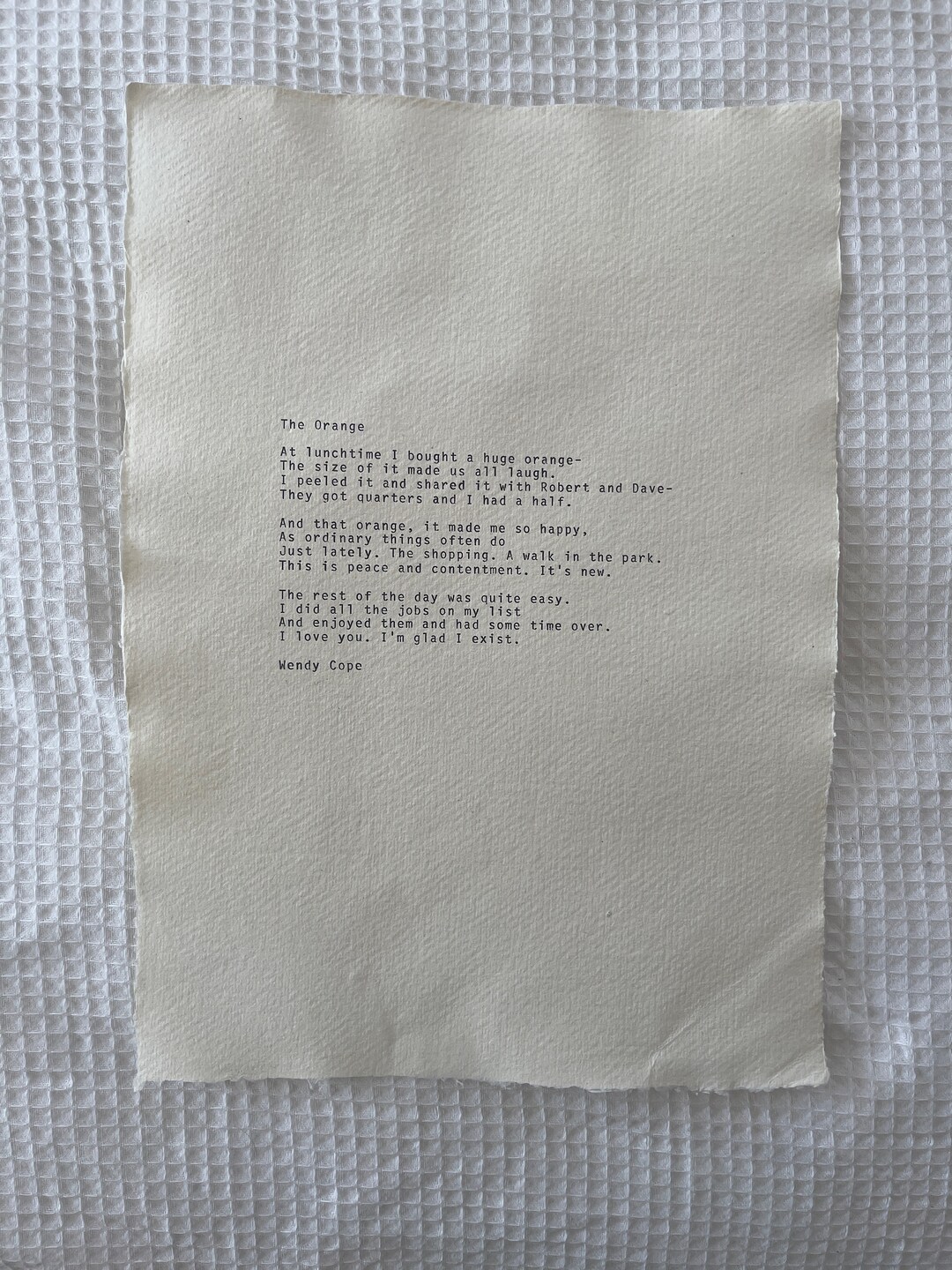 A4 the Orange Wendy Cope Typewriter Poem Print Poetry Quote Etsy