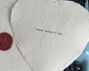 Herzförmige Muttertagskarte, Schreibmaschinen-Druck, Cotton Rag Paper