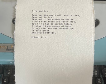 A5 Feuer und Eis Robert Frost Schreibmaschine Gedicht Druck, Poesie Zitat, Wanddekor, Wandkunst, Poesie, Poesie Poster