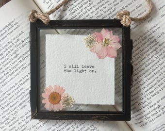 Personalised Typewriter Print Cotton Rag Paper Ornament | Rustic Framed Keepsake | Pressed Flower Wall Art