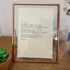 A5 The Orange Wendy Cope stampa poesia macchina da scrivere, citazione poesia, decorazione da parete, arte da parete, arte poesia, poster poesia