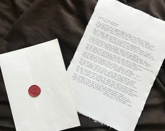 Lettre A4 personnalisée de machine à écrire personnalisée avec enveloppe et cachet de cire, cadeau de Noël d'anniversaire d'anniversaire, mariage, lettre d'amour, proposition