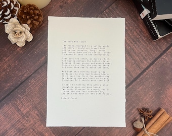 The Road Not Taken Print, Robert Frost Poem, Typewriter Art, Cotton Rag Paper (A5)