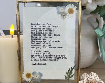 Custom Typewriter Poem Print: Vintage Cotton Rag Handmade Paper, Pressed Flowers (Framed or unframed)